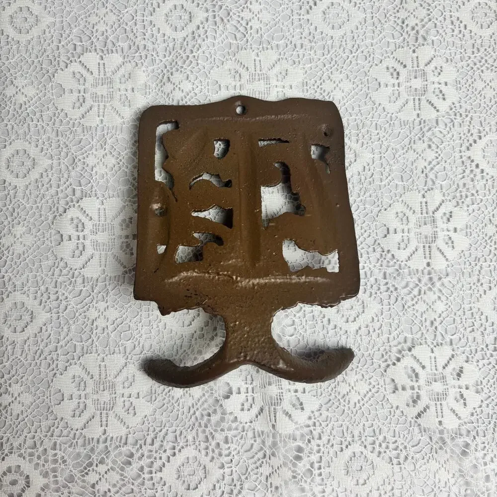 Vintage Cast Iron Wall Hook Ornate Victorian Style Rustic Brown Coat Hat Hook